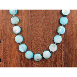 18" Sterling Silver Round Blue White Shells Necklace Vintage Minimalist Everyday